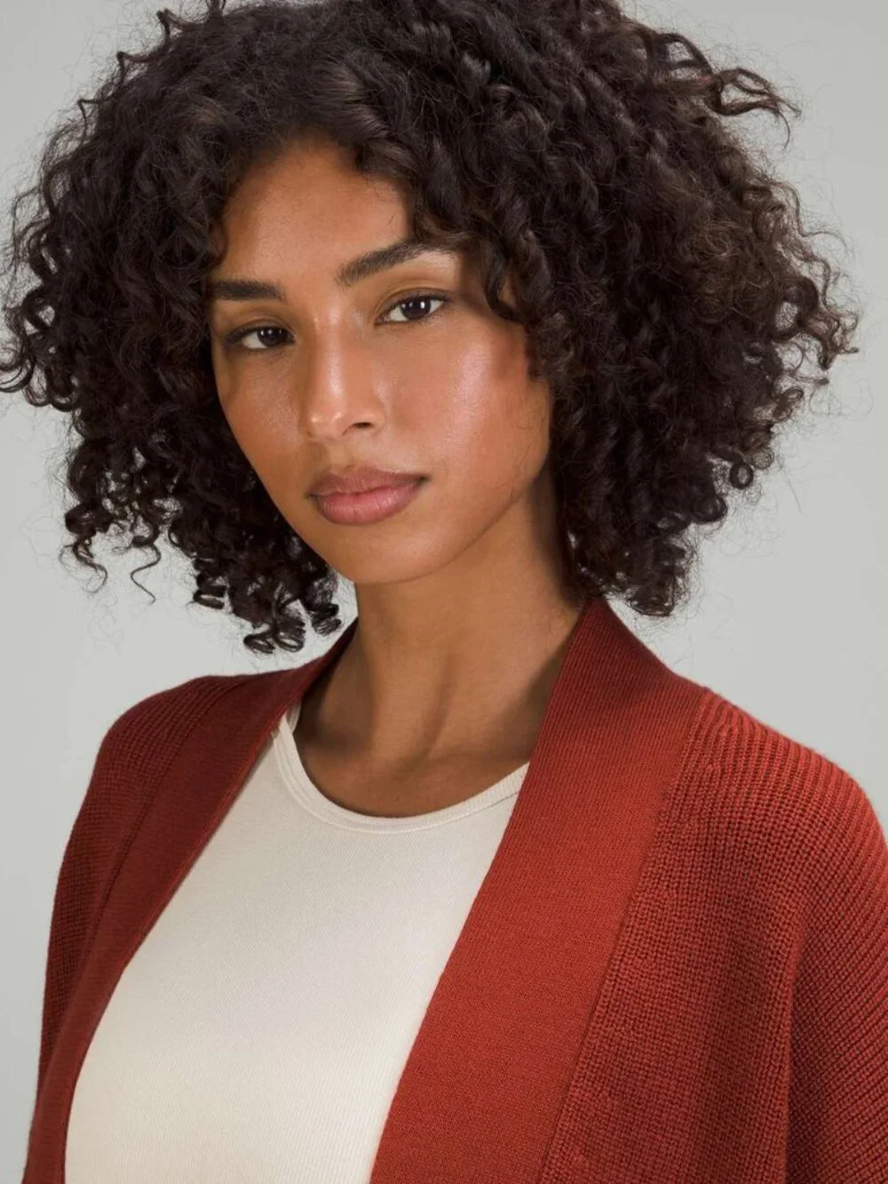 Lululemon Merino Wool-Blend Ribbed Long Wrap Sweater Sz 10 Cayenne Rust Orange